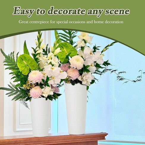 8 Pcs Flower Buckets and Galvanized Metal Vase with Handles, 10 Inch Floral Buckets for Cut Flower Farmhouse Vases for Decor Wedding Table Centerpiece in Saudi Arabia