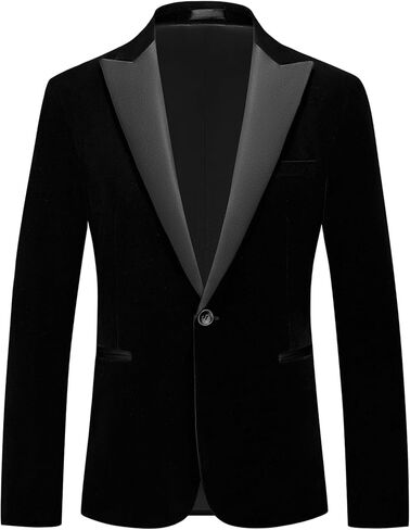 Mens Velvet Blazer Slim Fit Tuxedo Peak Lapel Suit One Button Jacket for Wedding Prom Formal Dinner Party in Kuwait