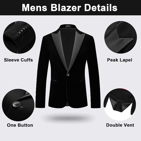 Mens Velvet Blazer Slim Fit Tuxedo Peak Lapel Suit One Button Jacket for Wedding Prom Formal Dinner Party in Kuwait