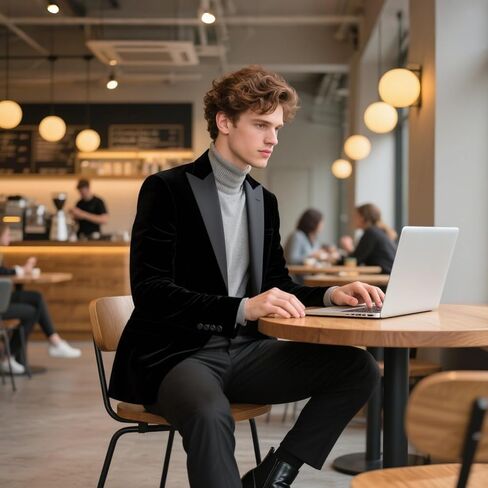 Mens Velvet Blazer Slim Fit Tuxedo Peak Lapel Suit One Button Jacket for Wedding Prom Formal Dinner Party in Kuwait