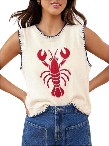Verdusa Women's Lobster Sweater Vest Y2K Summer Lightweight Sleeveless Knit Tops Funny Shirts in Saudi Arabia
