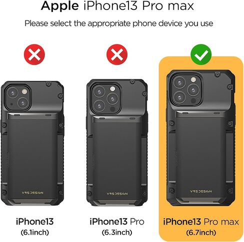 حافظة هاتف VRS DESIGN Damda Glide DuoGuard لهاتف iPhone 13 Pro Max (2021)، حافظة محفظة متينة ومغطاة بالكامل لحماية عدسات الكاميرا (أسود أخدود) in Kuwait