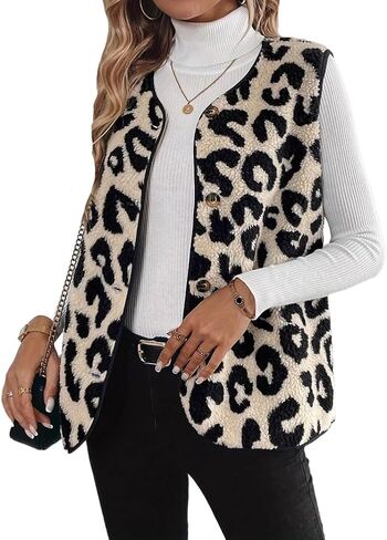 Kinghua Leopard Print Tops for Women Spring Fall Beach Casual V Neck Sleeveless Vintage Jacket Coat Vest Cardigan in Saudi Arabia