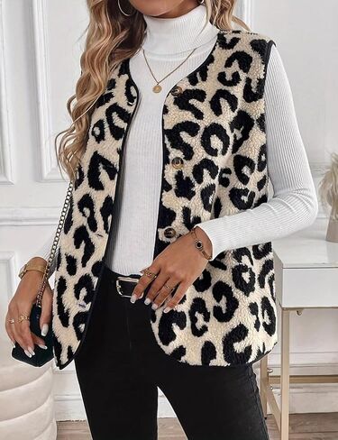Kinghua Leopard Print Tops for Women Spring Fall Beach Casual V Neck Sleeveless Vintage Jacket Coat Vest Cardigan in Saudi Arabia