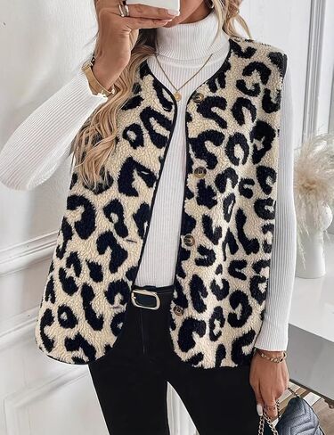 Kinghua Leopard Print Tops for Women Spring Fall Beach Casual V Neck Sleeveless Vintage Jacket Coat Vest Cardigan in Saudi Arabia