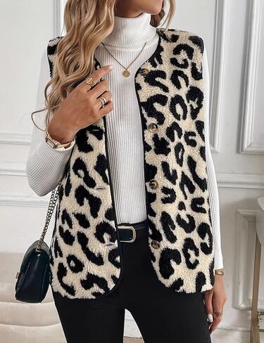 Kinghua Leopard Print Tops for Women Spring Fall Beach Casual V Neck Sleeveless Vintage Jacket Coat Vest Cardigan in Saudi Arabia