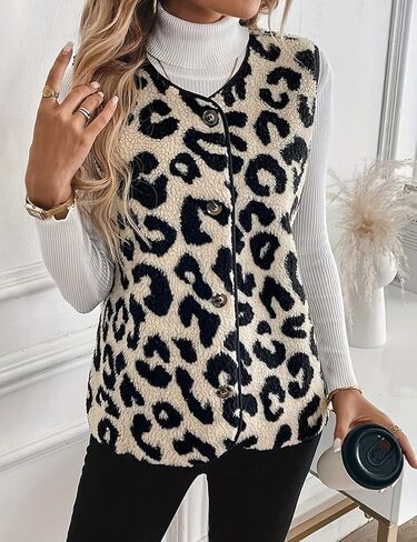 Kinghua Leopard Print Tops for Women Spring Fall Beach Casual V Neck Sleeveless Vintage Jacket Coat Vest Cardigan in Saudi Arabia