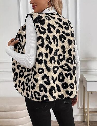 Kinghua Leopard Print Tops for Women Spring Fall Beach Casual V Neck Sleeveless Vintage Jacket Coat Vest Cardigan in Saudi Arabia