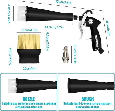 بندقية تنظيف السيارات عالية الضغط مع فوهتين وفرشاة ، مسدس ضربة الهواء للتفاصيل الداخلية ، أداة التنظيف الجاف لإزالة الغبار ، تعمل مع ضاغط الهواء فقط (لا حاجة إلى ماء) in Kuwait