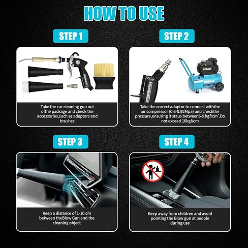 بندقية تنظيف السيارات عالية الضغط مع فوهتين وفرشاة ، مسدس ضربة الهواء للتفاصيل الداخلية ، أداة التنظيف الجاف لإزالة الغبار ، تعمل مع ضاغط الهواء فقط (لا حاجة إلى ماء) in Kuwait