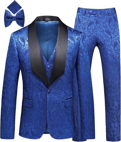 MOGU Mens 3 Piece Tuxedo Slim Fit Jacquard Floral Vintage Groomsmen Wedding Prom Suit in Saudi Arabia