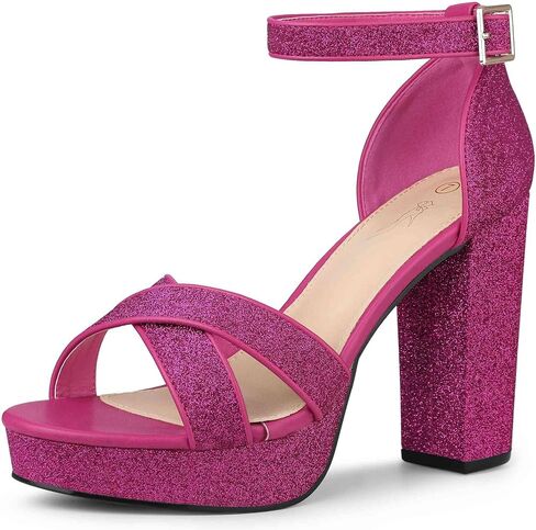Perphy Glitter Platform Heel Crisscross Strap Chunky Heels Sandals for Women in Saudi Arabia
