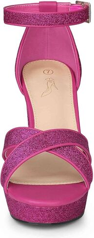 Perphy Glitter Platform Heel Crisscross Strap Chunky Heels Sandals for Women in Saudi Arabia