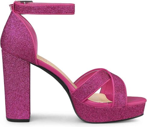 Perphy Glitter Platform Heel Crisscross Strap Chunky Heels Sandals for Women in Saudi Arabia