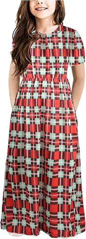 Miss Bei Girl's Summer Short Long Sleeve Stripe Holiday Dress Maxi Dress with Pocket Size 6-12T in Kuwait