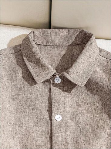 SweatyRocks Boy's Two Piece Summer Outfits Linen Set Short Sleeve Button Down Shirt and Pant Sets in Saudi Arabia