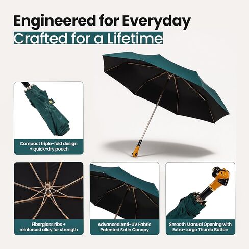 Handpainted Artisan Foldable Umbrella – Animal Lovers – Traditional Enamel Figurine – Fashion Umbrella – Unique Gift Idea – Compact & Windproof – Advanced UV Protection in Saudi Arabia