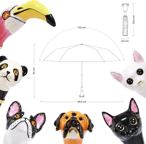 Handpainted Artisan Foldable Umbrella – Animal Lovers – Traditional Enamel Figurine – Fashion Umbrella – Unique Gift Idea – Compact & Windproof – Advanced UV Protection in Saudi Arabia