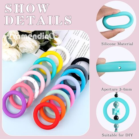 Framendino، 16 حزمة سيليكون قابلة للخرز على شكل O حلقات دائرية إطار خرز 65 مم حلقة خرز دائرية وصلة دائرية موصلات الخرز البؤري قلادة سحر DIY سلسلة مفاتيح وسوار صنع المجوهرات in Kuwait