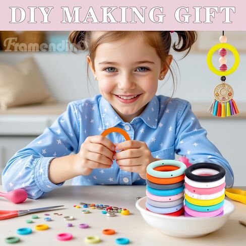 Framendino، 16 حزمة سيليكون قابلة للخرز على شكل O حلقات دائرية إطار خرز 65 مم حلقة خرز دائرية وصلة دائرية موصلات الخرز البؤري قلادة سحر DIY سلسلة مفاتيح وسوار صنع المجوهرات in Kuwait