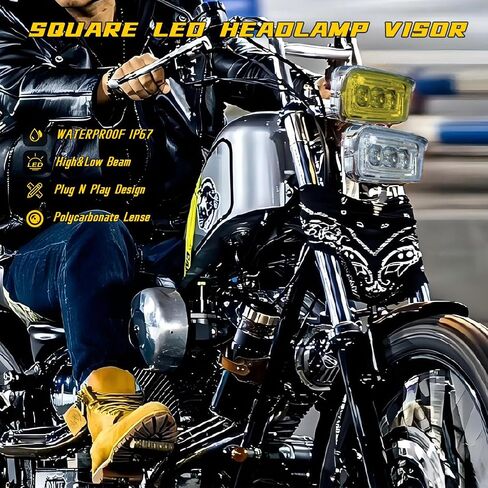 Motorcycle Headlight Square Led Headlamp Visor High Low Beam Bright for Harley Honda Yamaha Suzuki Kawasaki Chopper Cafe Racer Bobber Cruiser(Clear) in Kuwait