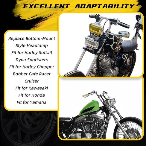 Motorcycle Headlight Square Led Headlamp Visor High Low Beam Bright for Harley Honda Yamaha Suzuki Kawasaki Chopper Cafe Racer Bobber Cruiser(Clear) in Kuwait