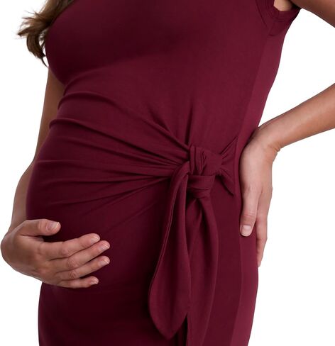 Motherhood Maternity Women's Short Sleeve Crew Neck Side Tie Detail Midi Casual Pregnancy Dress in Kuwait