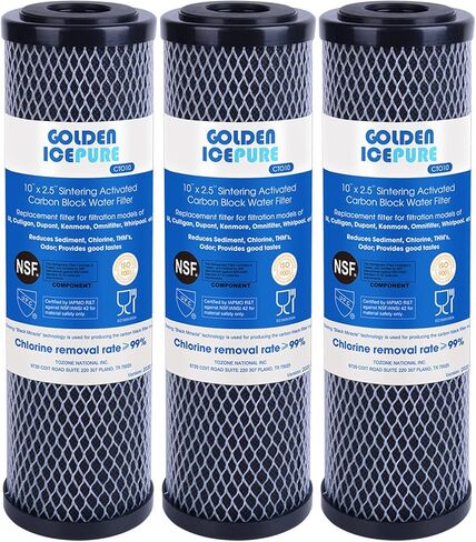 فلتر مياه رواسب كربون GOLDEN ICEPURE 1 ميكرون 2.5 بوصة × 10 بوصة متوافق مع Dupont WFPFC8002، WFPFC9001، FXWTC، Culligan P5-D، WHCF-WHWC، D-10A، DWC30001، SCWH-5، 4 عبوات in Kuwait