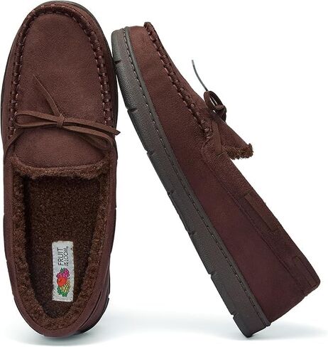 Fruit of the Loom Men's Moccasin, Indoor/Outdoor Slipper, Memory Foam, Sherpa Lined, Large, Brown in Kuwait