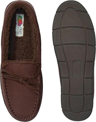 Fruit of the Loom Men's Moccasin, Indoor/Outdoor Slipper, Memory Foam, Sherpa Lined, Large, Brown in Kuwait