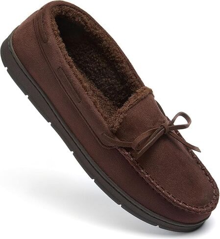 Fruit of the Loom Men's Moccasin, Indoor/Outdoor Slipper, Memory Foam, Sherpa Lined, Large, Brown in Kuwait