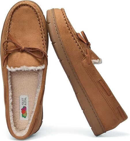 Fruit of the Loom Men's Moccasin, Indoor/Outdoor Slipper, Memory Foam, Sherpa Lined, Large, Brown in Kuwait