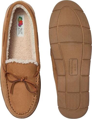 Fruit of the Loom Men's Moccasin, Indoor/Outdoor Slipper, Memory Foam, Sherpa Lined, Large, Brown in Kuwait