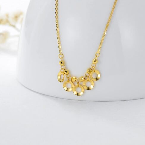 SISGEM Solid 18K Gold Necklace for Women, Classic Gold Dangling Circles Pendant Jewelry Anniversary Birthday Gifts for Her, Mom, Wife in Saudi Arabia