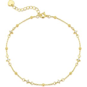Naiswan 14K Gold Ankle Bracelets for Women Gold Anklets for Women Cubic Zirconia Star-Shaped Charms Ankle Bracelet for Womens 22+4cm in Saudi Arabia