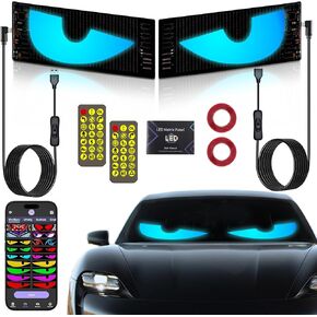 2PCS LED ELES EYES Light for Car Windshield Window - 2.75 "x6.8" - Car Dynamic Car Eyes District LED لوحة شاشة عرض LED مرنة - مع التحكم عن بُعد والتطبيق in Kuwait