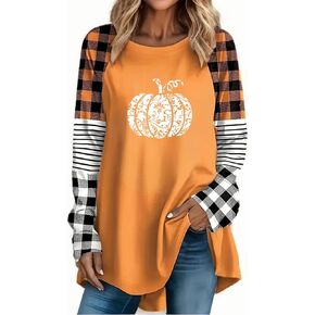 ملابس النساء السقوط القمصان اليقطين منقوشة مخطط راجلان الأكمام الطويلة in Kuwait