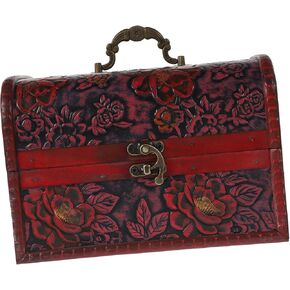 صندوق مجوهرات خشبي خمر مع نمط زهرة منقوش صندوق الكنز المزخرف لغرفة نوم المنزل منظم التذكار لعرض المجوهرات in Kuwait