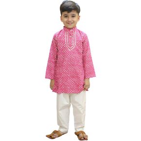 Kids Cotton Leheriya Print Kurta Pajama Set, Traditional Indian Wear in Kuwait