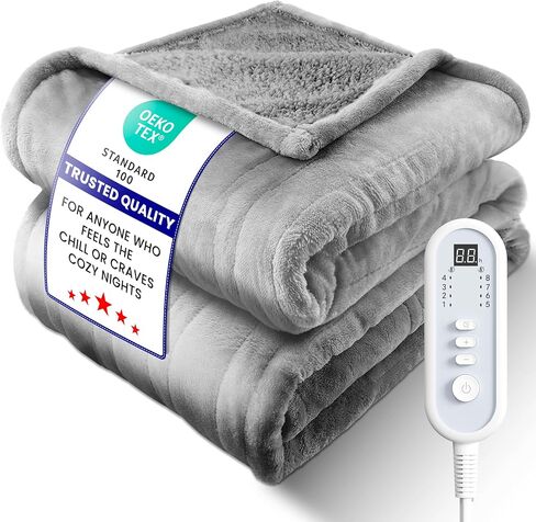 Electric Heated Blanket Full Size, Ultra‑Cozy Premium Flannel & Sherpa, Even Heat Distribution & Stable Temp, 1–10H Auto‑Off, 8 Temps (86–125.6°F), Overheat Protection, Ideal Gifts for Grandma in Saudi Arabia