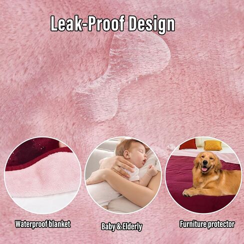 Waterproof Blanket for Bed Couch Sofa, 60"x80" Reversible & Washable, Waterproof Blanket Queen Size, Water Resistant Twin Bed Blankets, Leakproof (Burgundy/Rose Pink) in Saudi Arabia