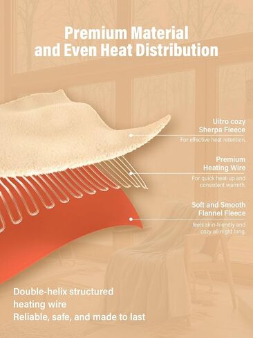 Electric Heated Blanket Full Size, Ultra‑Cozy Premium Flannel & Sherpa, Even Heat Distribution & Stable Temp, 1–10H Auto‑Off, 8 Temps (86–125.6°F), Overheat Protection, Ideal Gifts for Grandma in Saudi Arabia