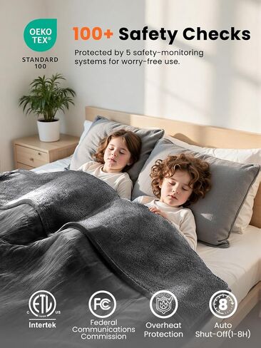 Electric Heated Blanket Full Size, Ultra‑Cozy Premium Flannel & Sherpa, Even Heat Distribution & Stable Temp, 1–10H Auto‑Off, 8 Temps (86–125.6°F), Overheat Protection, Ideal Gifts for Grandma in Saudi Arabia