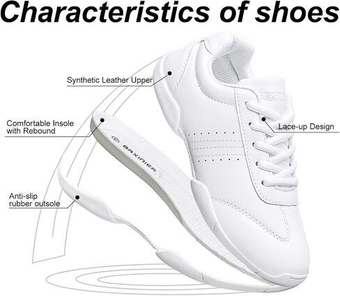 TUOTOM White Cheer Shoes for Girls Lightweight Youth Kids Cheerleading Shoes Athletic Training Dancing Hip Hop Sneakers in Kuwait