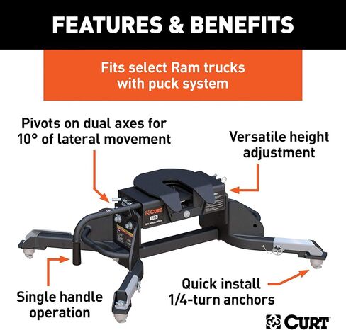 CURT 16041 E16 5th Wheel Hitch, 16,000 lbs, Select Ram 2500, 3500, 8-Foot Bed Puck System in Saudi Arabia