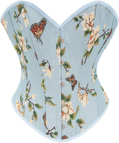 Shymmuo Daisy Floral Print Overbust Corset Top Sexy Fashion Lace Up Boned Cotton Weist Shaper Camel in Kuwait