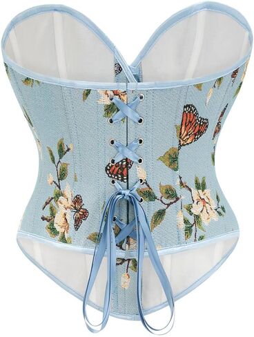Shymmuo Daisy Floral Print Overbust Corset Top Sexy Fashion Lace Up Boned Cotton Weist Shaper Camel in Kuwait
