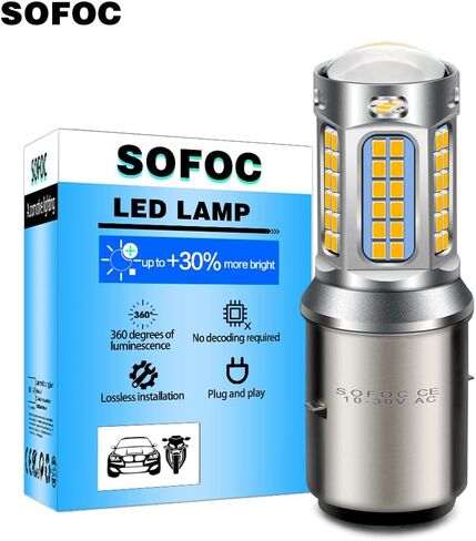 SOFOC-BA20D LED Bulbs High/Low Beam,Warm White DRLs 1200Lm Dual Contact 12V 24V AC10V-30V Compatible 10W 1Pcs in Saudi Arabia
