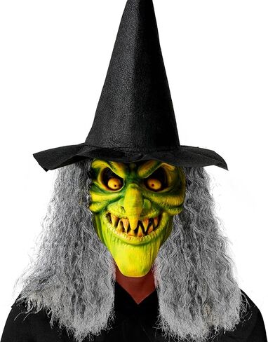 إبداعات spooktacular alcary مخيفة الساحرة ، قناع الوجه الزاحف اللاتكس مع الشعر الأسود قبعة للبالغين هالوين الرعب إكسسوارات الأزياء ، in Saudi Arabia