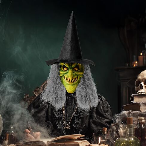 إبداعات spooktacular alcary مخيفة الساحرة ، قناع الوجه الزاحف اللاتكس مع الشعر الأسود قبعة للبالغين هالوين الرعب إكسسوارات الأزياء ، in Saudi Arabia